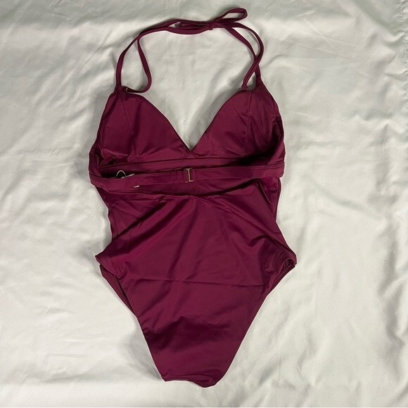 Andie Swim Plum Size M Lagos One Piece Swimsuit Open Back Halter Adjustable - Picture 7 of 8